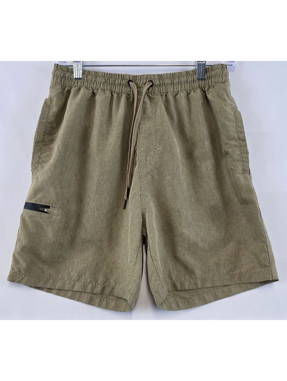 Burnside Men's Medium Tan Casual Shorts with Elastic Waist and Zippered Pocket